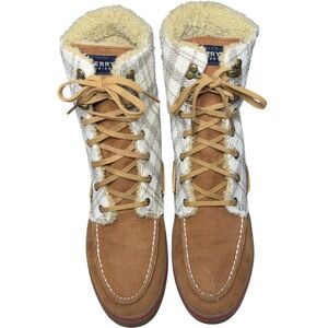 Sperry High Top Plaid Corduroy Lace Up Duck Boots Womens 9.5 Sherpa Lined Winter